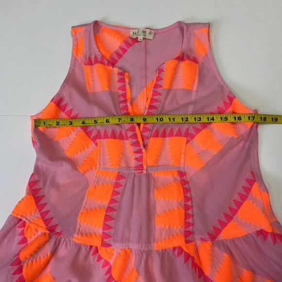 NEMA Resort Wear  Embroidered Tiered Short Dress Neon Print Sleeveless S - Picture 13 of 15